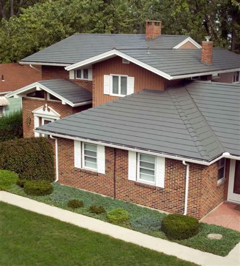 slate grey metal roof on brick house|metal roof for brick house.